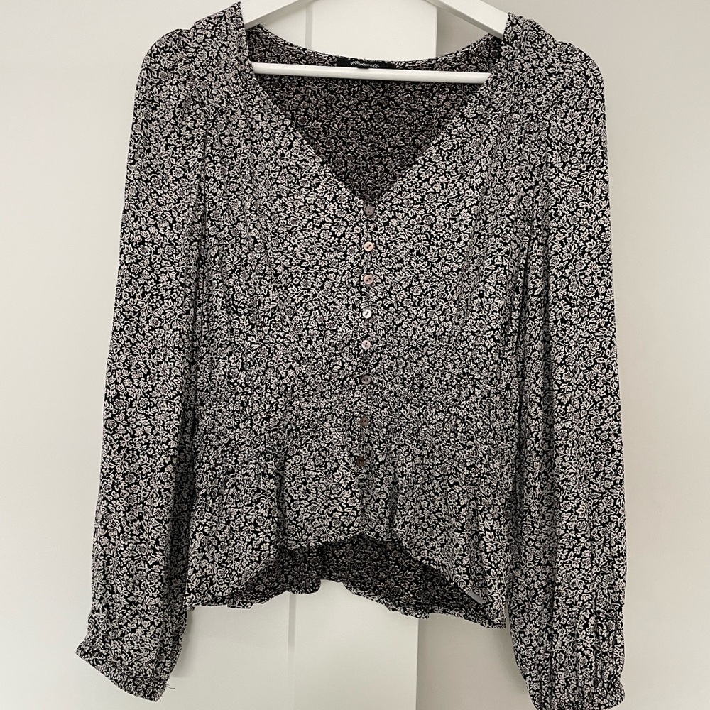 Madewell Black and White Floral Blouse